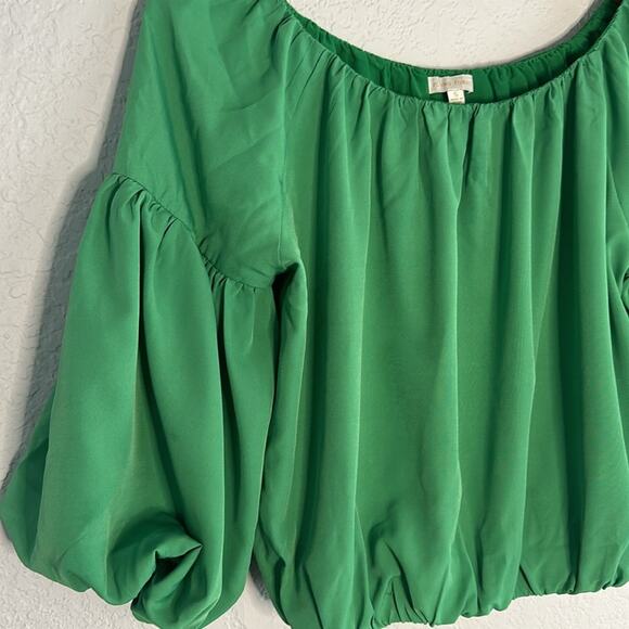 Flying Tomato Kelly Green Crop Top Balloon Sleeves Puff Vacation Preppy Resort - Picture 2 of 7